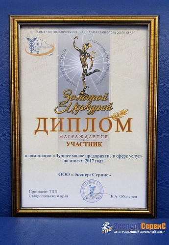 Диплом национальной премии "Золотой меркурий"